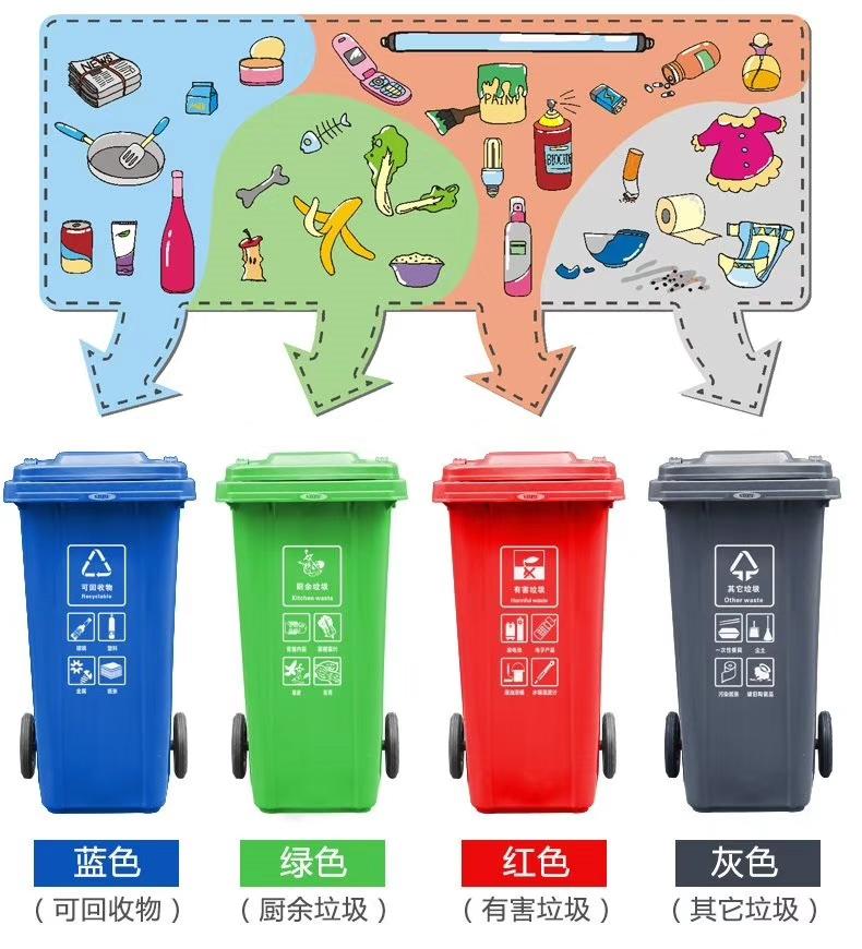 西安垃圾分类桶厂家热销,小区三分类塑料垃圾桶,市政