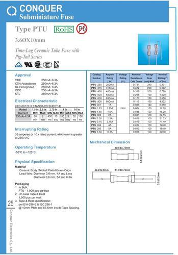 conquer保险丝PTU6.30 T6.3A/250V