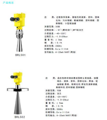 深圳BRL系列雷达物位计技术参数