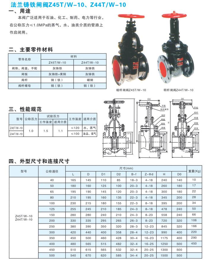 法兰铸铁闸阀z45t/w-10,z44t/w-10