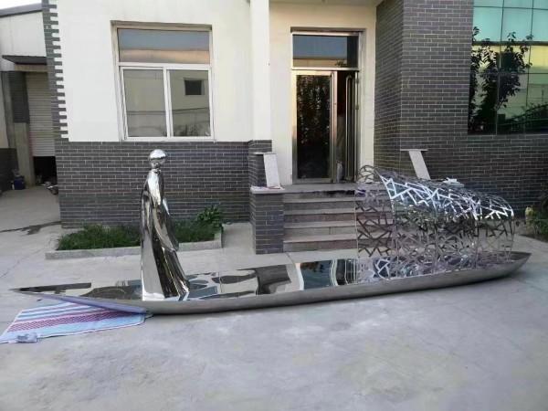 上海复古单蓬船雕塑摆件 不锈钢乌蓬船