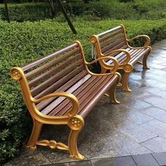 甘肃兰州铸铝园林椅厂家定做带靠背扶手的塑木公园休闲长椅