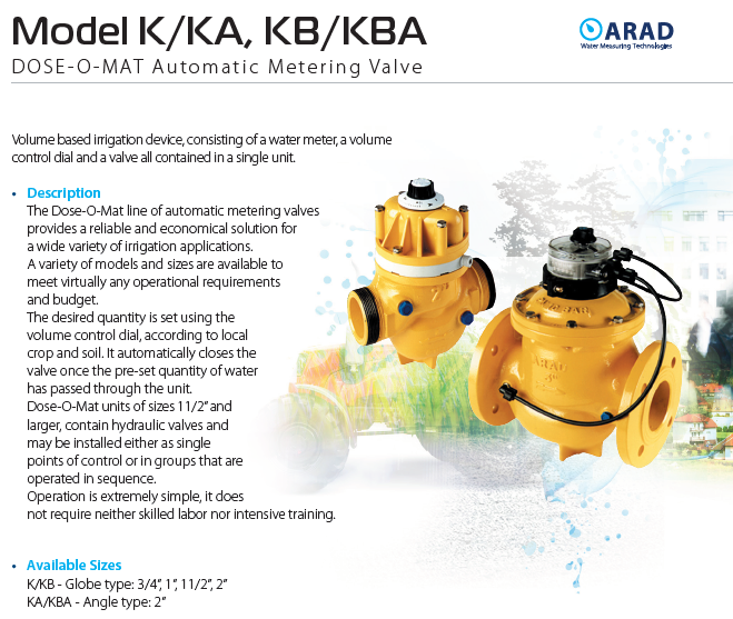以色列ARAD阿拉德K/KA/KB/KBA畜牧业自动计量阀