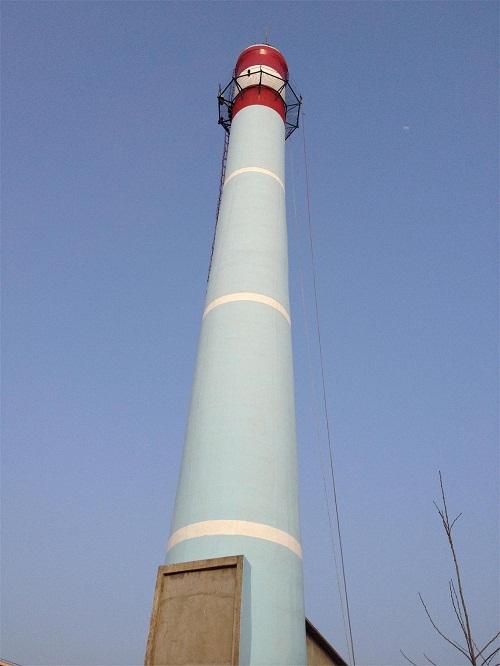 电厂80米烟囱刷色环航标