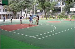 青岛三金体育专业铺装塑胶篮球场、塑胶篮球场设计、施工