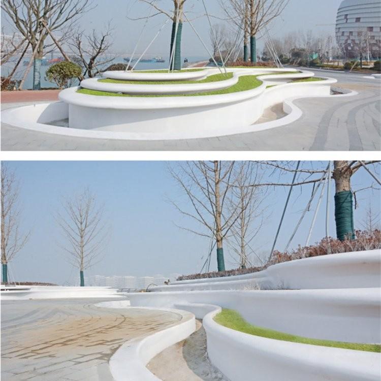 景观项目泰科砼石坐凳现场批筑树池花坛打样工程