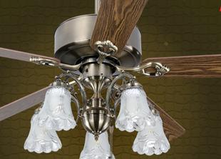 美式乡村52寸木叶青古铜风扇灯品牌 带灯吊扇