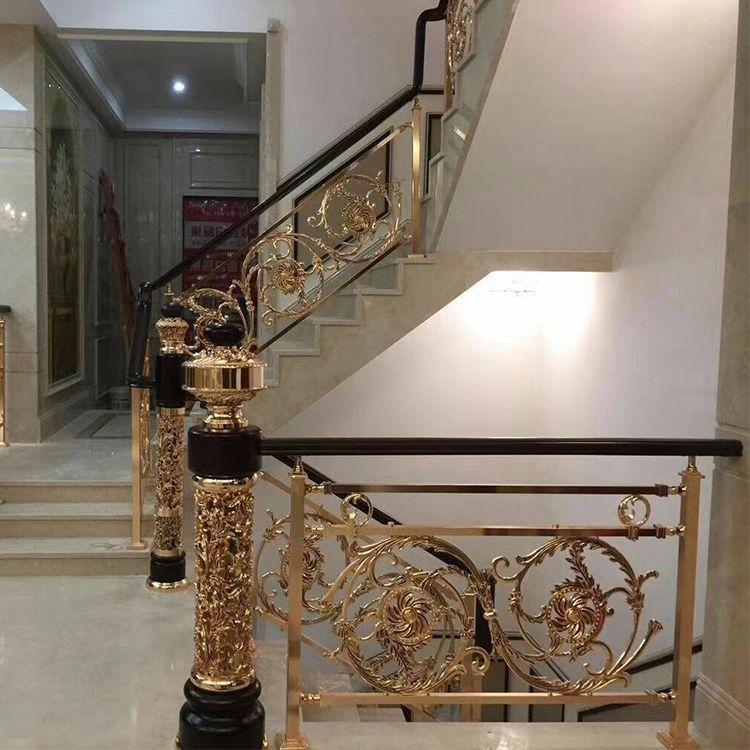 金色镀铜楼梯图片 欧式铜楼梯扶手品牌推荐