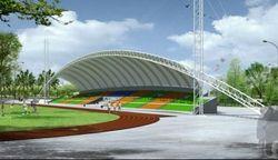 上海膜结构体育场看台，膜结构主席台，校园景观标志，高尔夫发球台