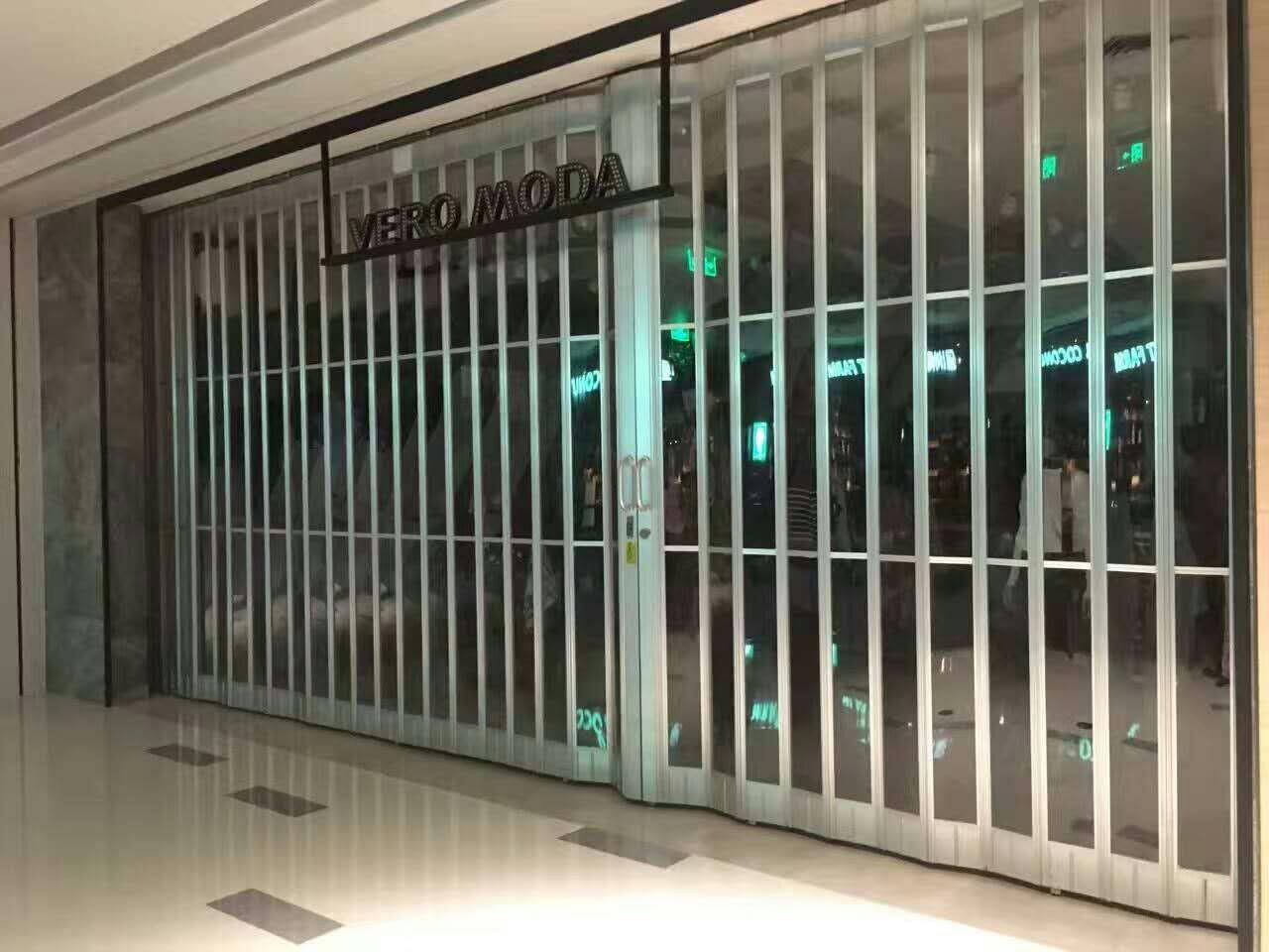 供应苏州铝合金折叠门商场透明水晶折叠推拉门