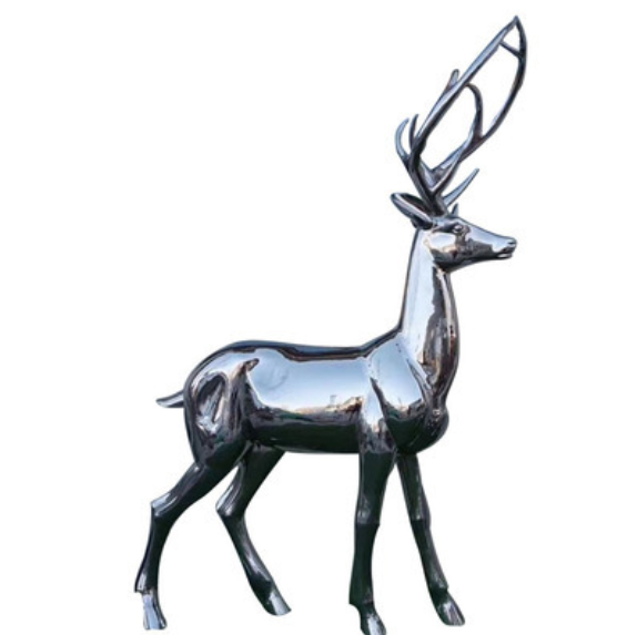 不锈钢镜面鹿型园林雕塑