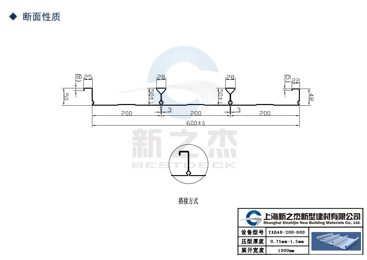上海新之杰闭口压型钢板YX48-200-600