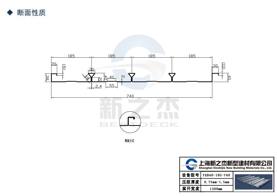 上海新之杰闭口压型钢板YXB40-185-740