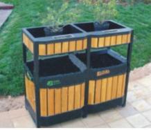 钢木结构分类垃圾桶MY-009G|垃圾桶|垃圾箱|户外垃圾桶|分类垃圾桶|满逸园林