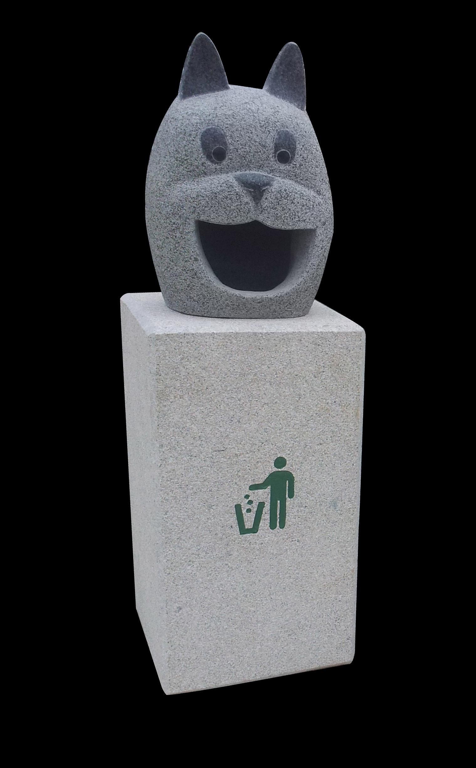 花岗岩猫头雕刻垃圾箱GTB008A+B
