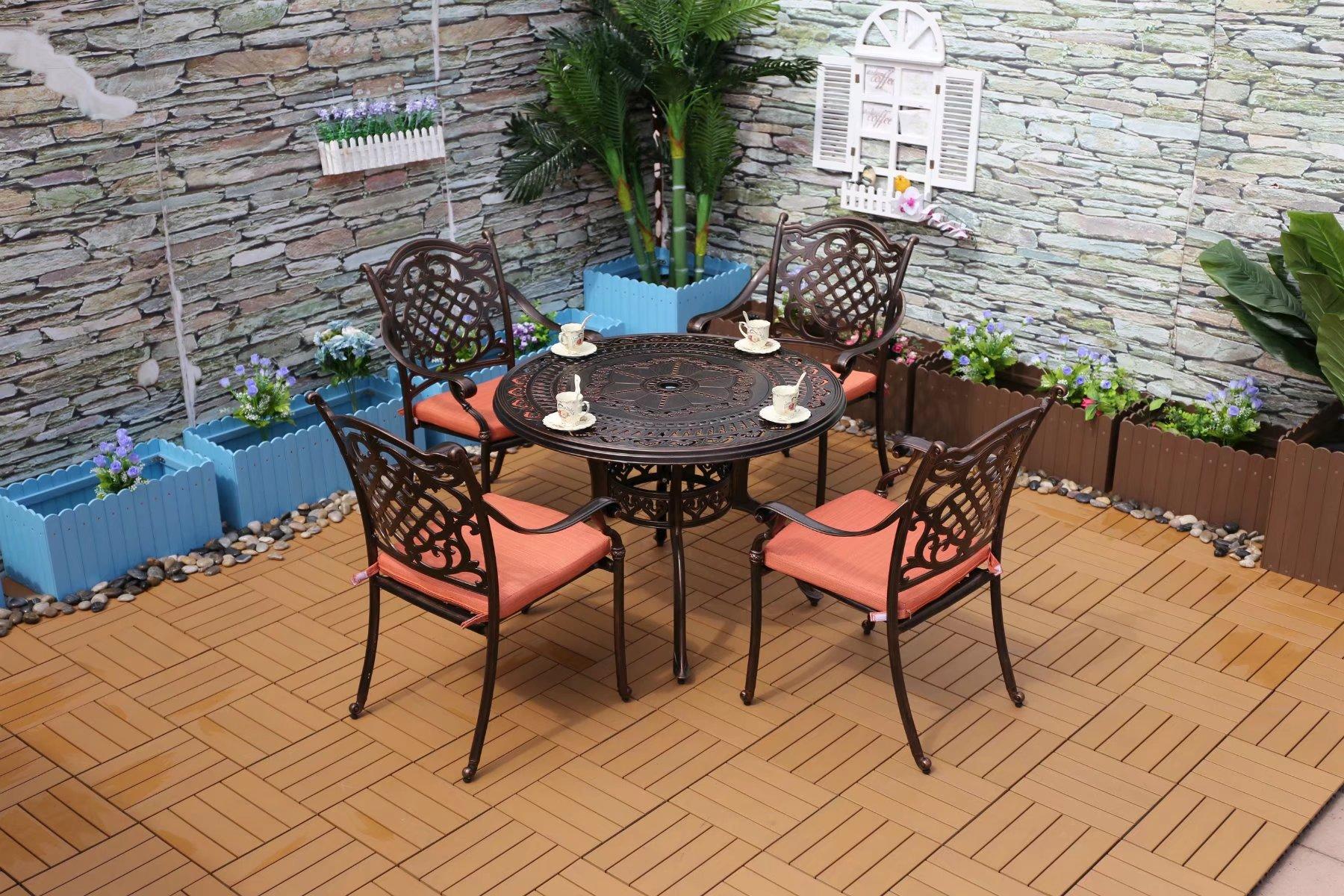 度假材庭院铸铝桌椅、室外野餐铝桌椅、阳台铸铝桌椅