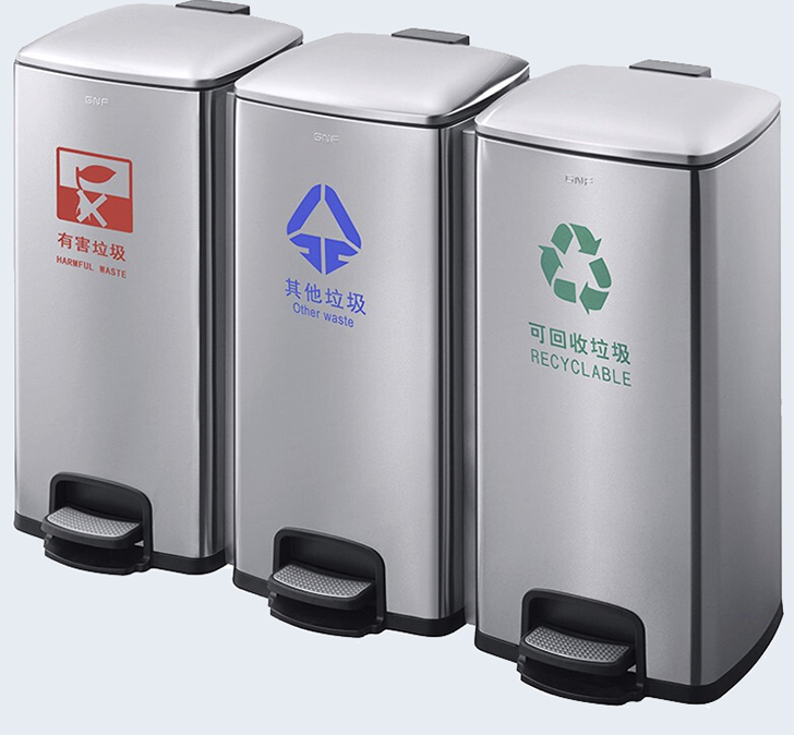 西安60升分类脚踏式不锈钢垃圾桶厂家供应两分类四分类垃圾箱