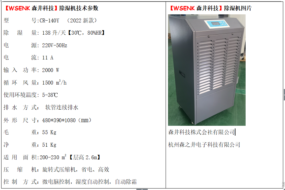 仓库除湿机CR-140Y森井工业除湿机