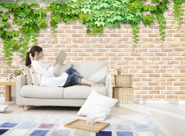 现代田园3D客厅卧室电视背景墙壁纸砖墙墙纸大型壁画无缝蔷薇墙纸
