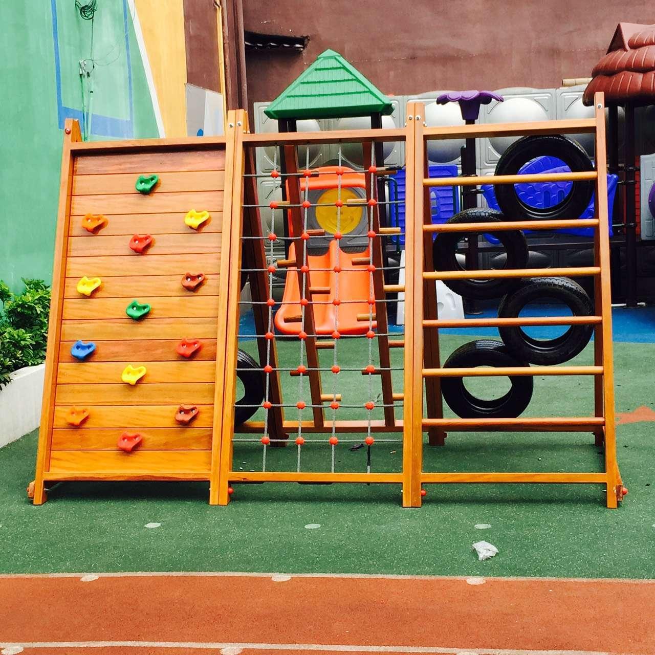 深圳生产户外实木组合滑梯厂家 木质儿童游乐设施