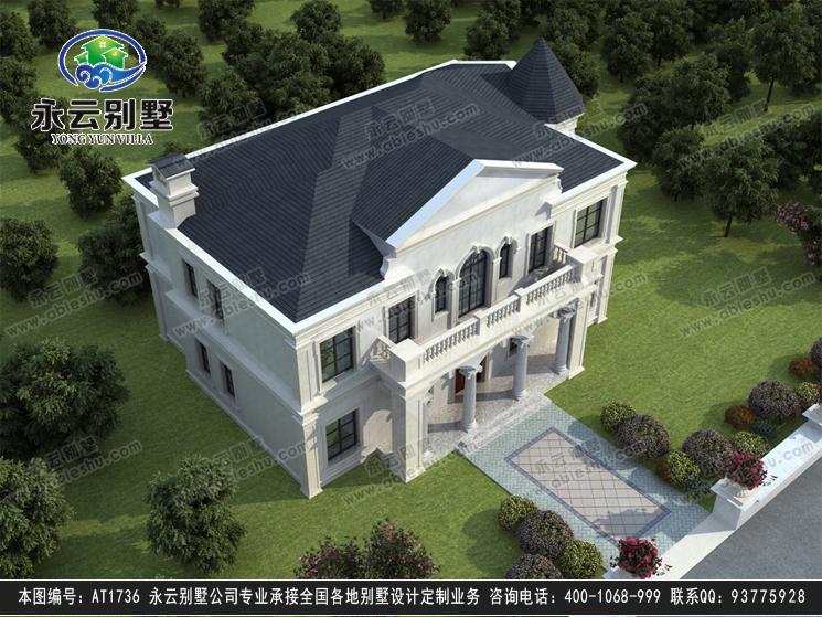 吉安房屋设计AT1736二层法式风情复式别墅建筑设计图纸19.4mx11.8m