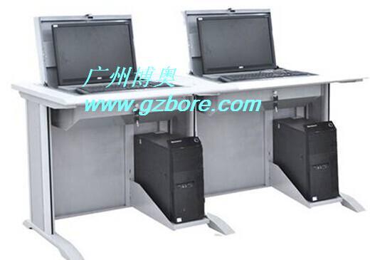广州博奥钢木双位液晶屏翻转电脑桌