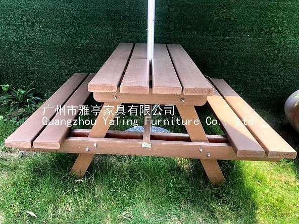 雅亭家具厂定做YT-353B塑木餐桌椅户外连体桌椅