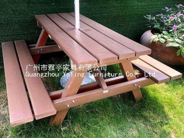 雅亭家具厂定做YT-353B塑木餐桌椅户外连体桌椅