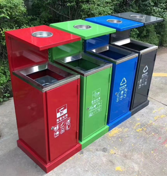 太原塑木垃圾桶生产厂家新款推出钢板四色分类垃圾桶