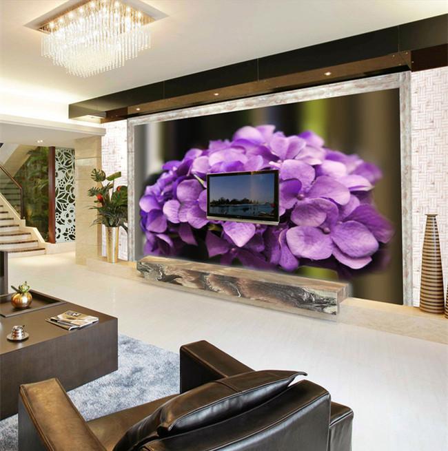 无缝大型壁画厂家 时尚沙发客厅电视背景墙纸 3D立体梦幻紫色花卉
