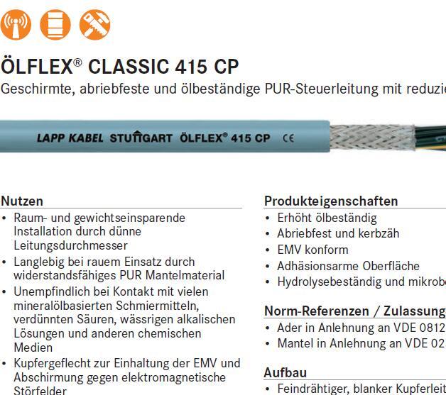 LAPPKABEL OLFLEX CLASSIC 415 CP控制电缆