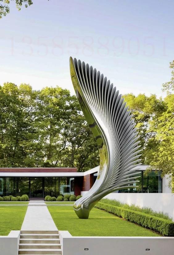 不锈钢翅膀雕塑设计 园林景观抽象雕塑定制