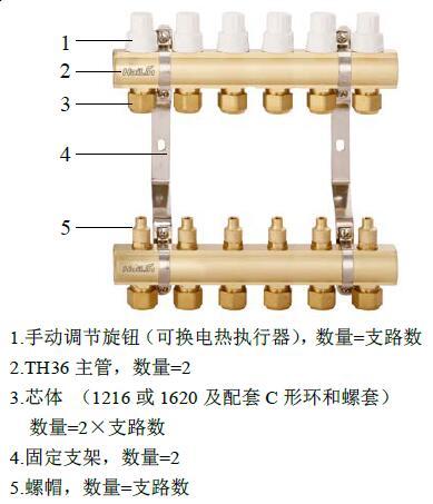 家庭供暖用海林分水器黄铜一体成型分水器暖气片地暖分水器TH36系列
