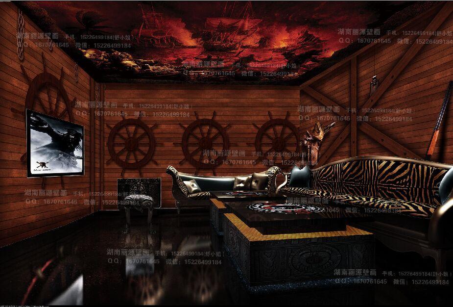 3d无缝欧式工装墙纸木纹海盗船舱主题餐厅背景墙壁纸大型壁画
