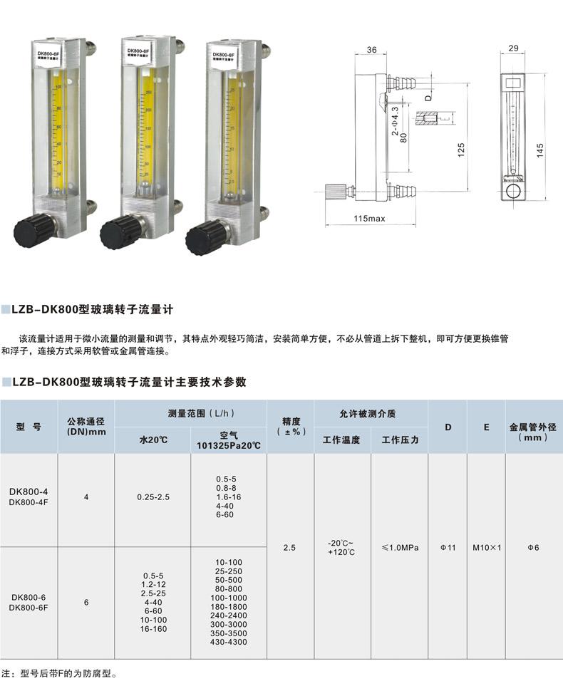 LZB-DK800-4/4F/6/6F微小流量测量调节玻璃转子流量计F防腐型余姚工业自动化仪表厂ZYIA
