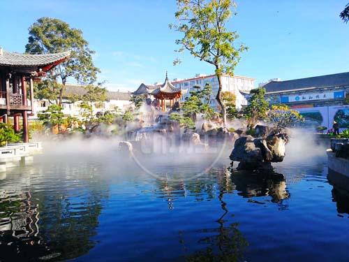 成都锦胜水景花园池塘人造水雾景观喷雾设备