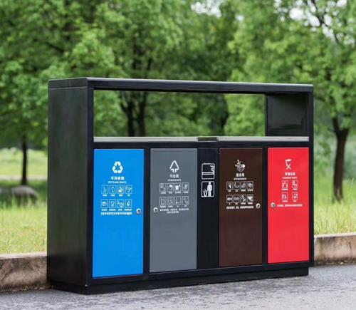 太原塑木垃圾桶生产厂家新款推出钢板四色分类垃圾桶