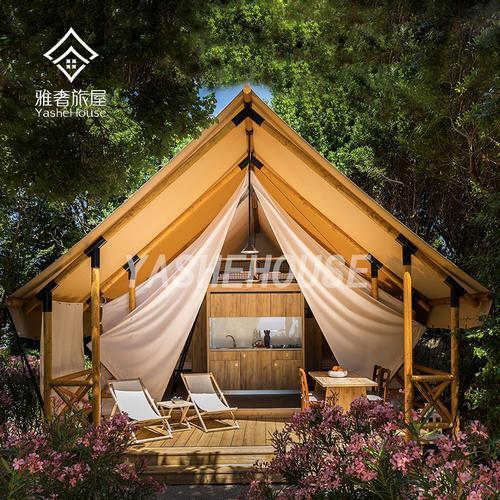 休闲度假景区野奢帐篷,木质撑杆豪华露营帐篷酒店