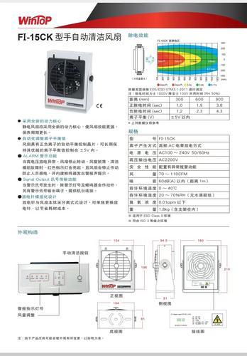 台湾WinToP FI-15CK型自动清洁风扇离子风扇静电除尘