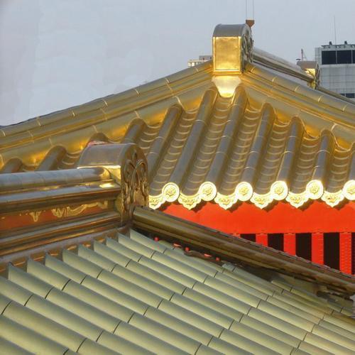 宁波寺庙 古建筑 平改坡建筑屋面金属仿古瓦 彩铝瓦 铝筒瓦